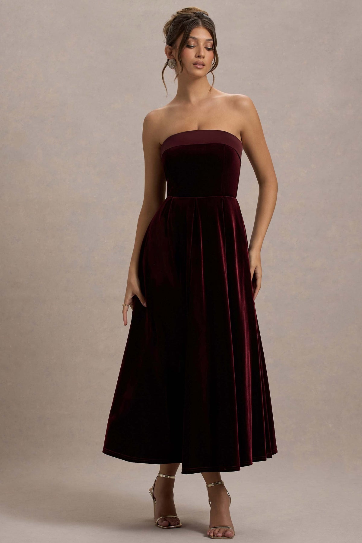 Delray | Port Fluwelen Bandeau Midi Jurk