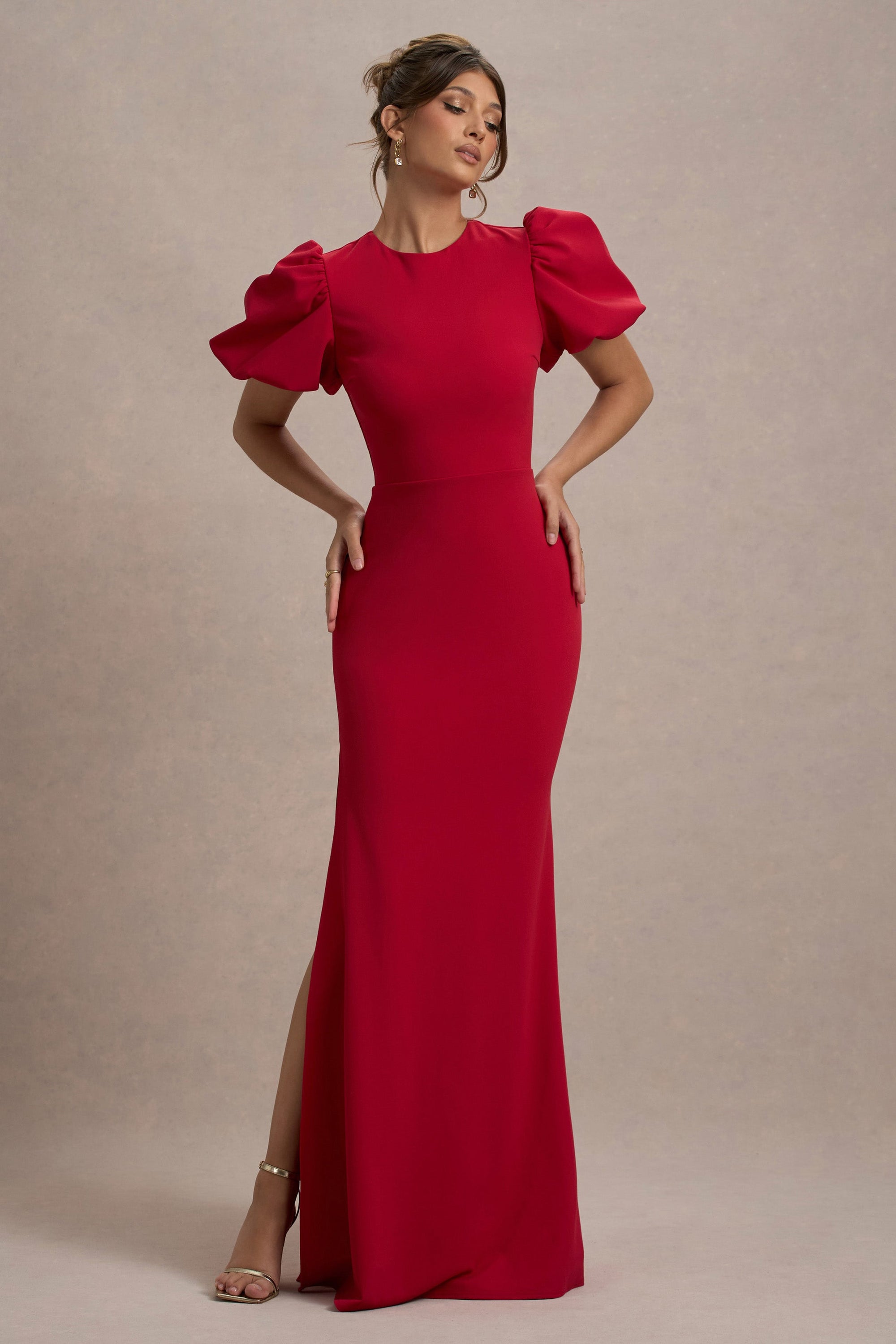 Love Letters | Rode Maxi Jurk Met Pof Mouwen