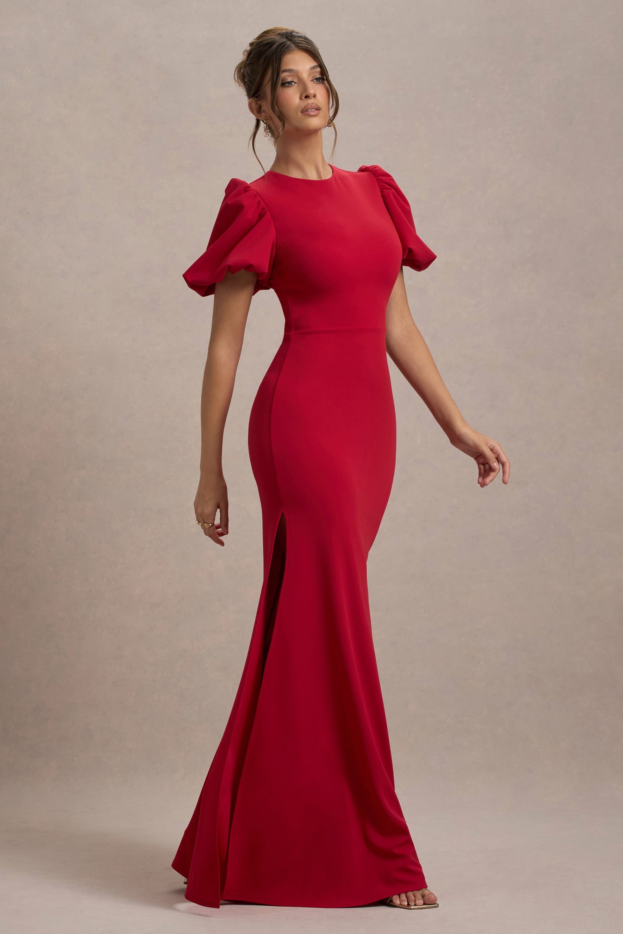 Love Letters | Rode Maxi Jurk Met Pof Mouwen