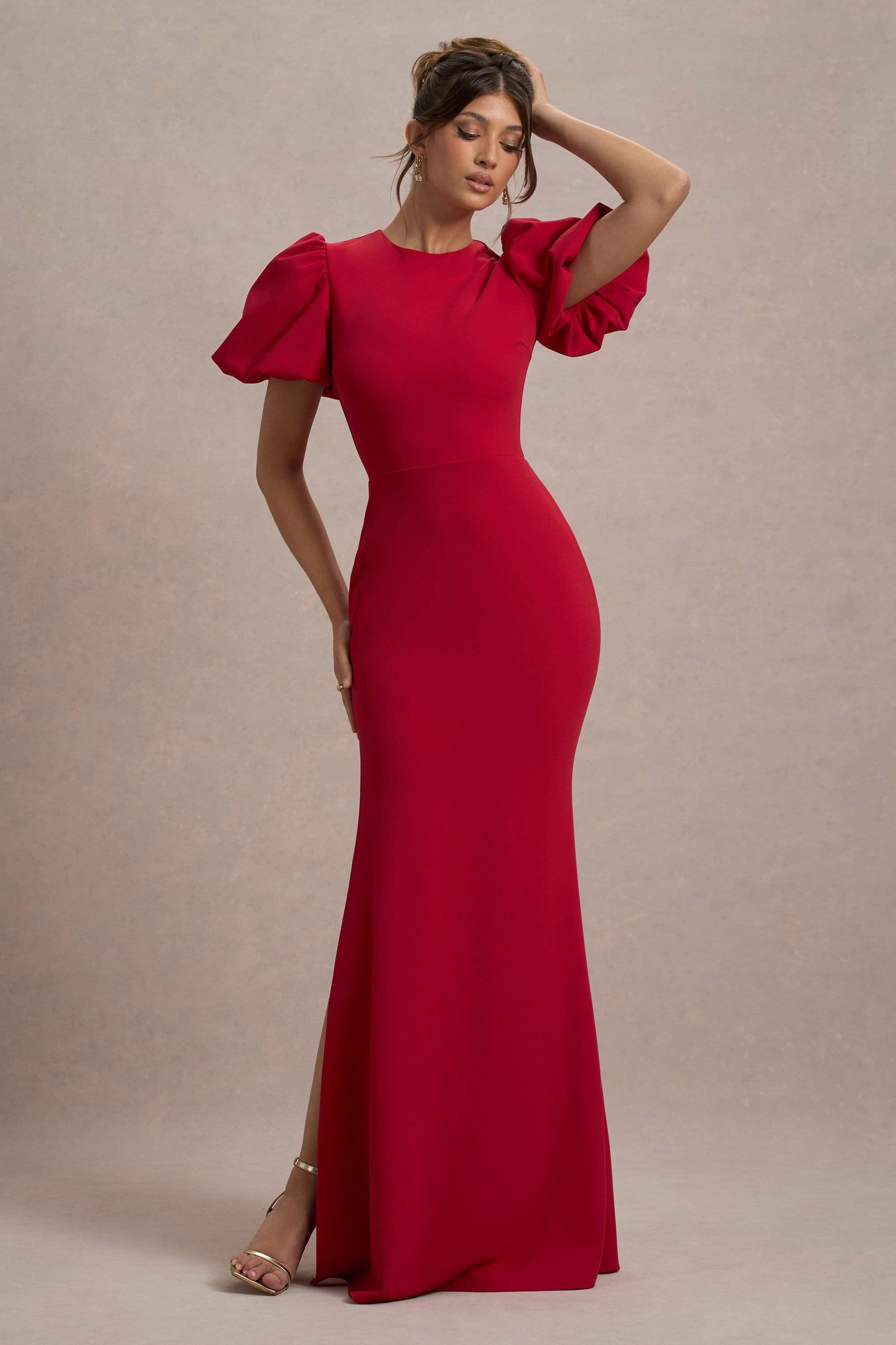 Love Letters | Rode Maxi Jurk Met Pof Mouwen