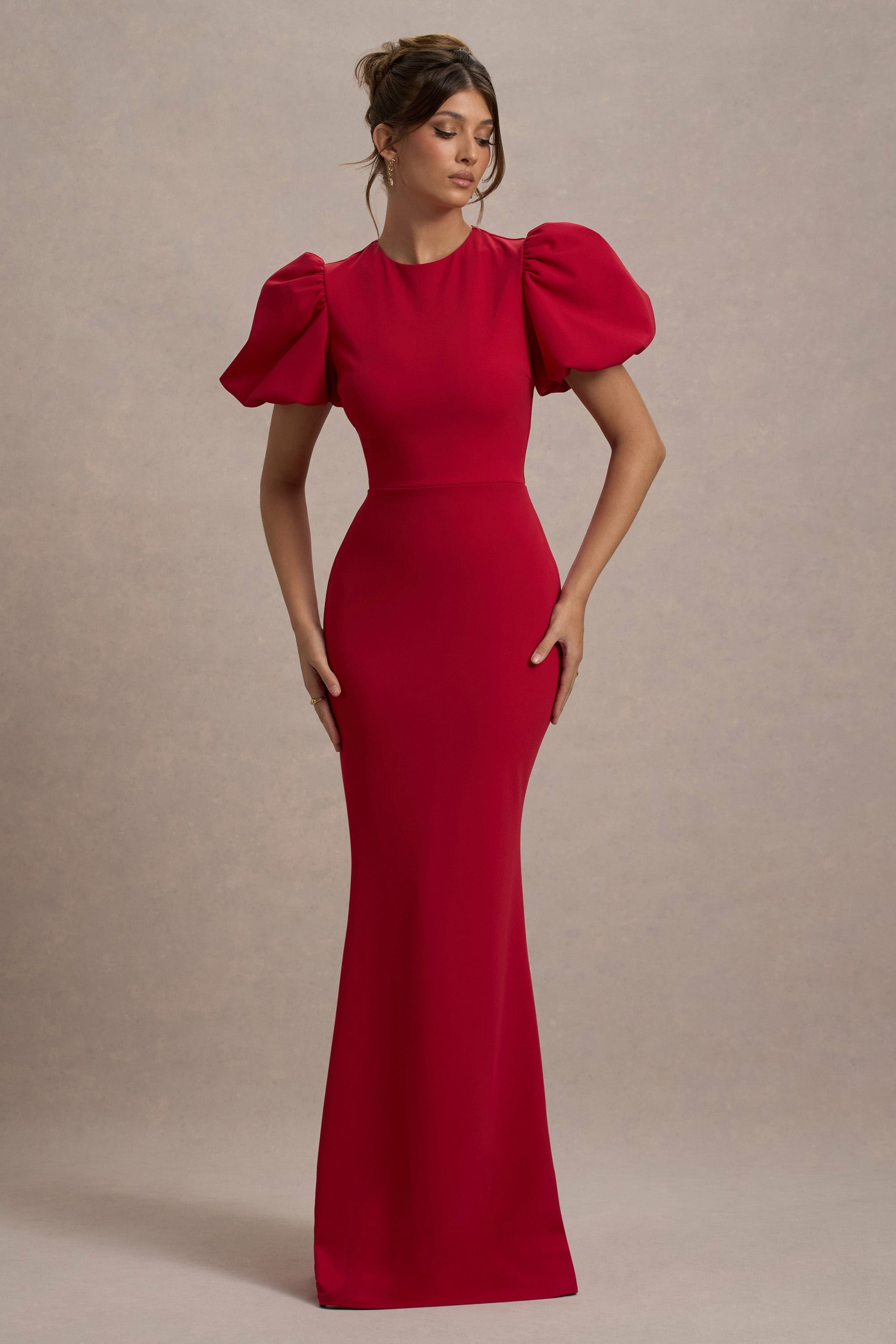 Love Letters | Rode Maxi Jurk Met Pof Mouwen