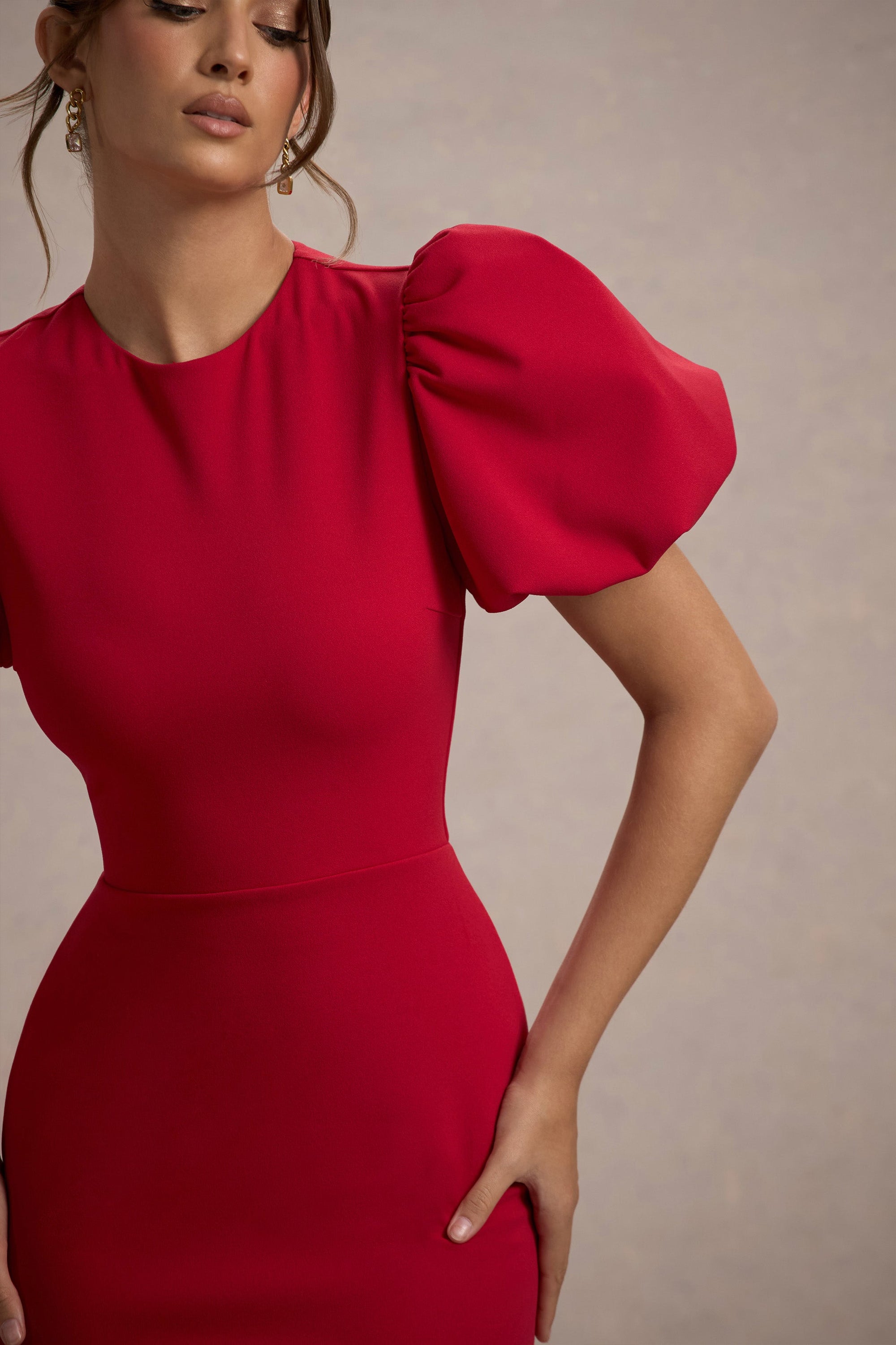 Love Letters | Rode Maxi Jurk Met Pof Mouwen