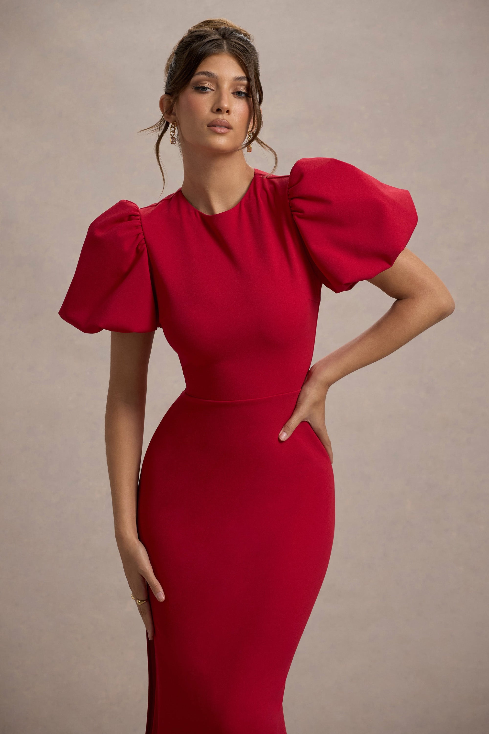 Love Letters | Rode Maxi Jurk Met Pof Mouwen