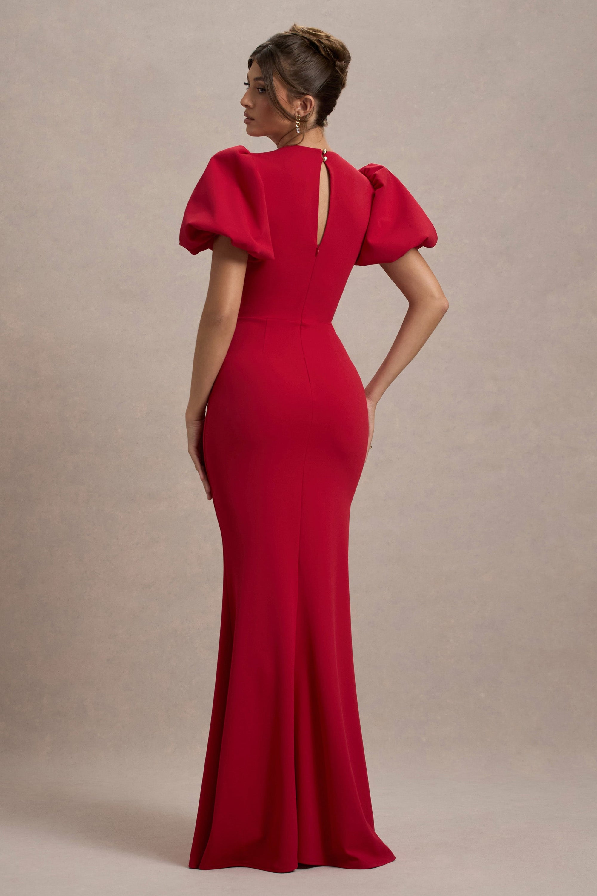 Love Letters | Rode Maxi Jurk Met Pof Mouwen