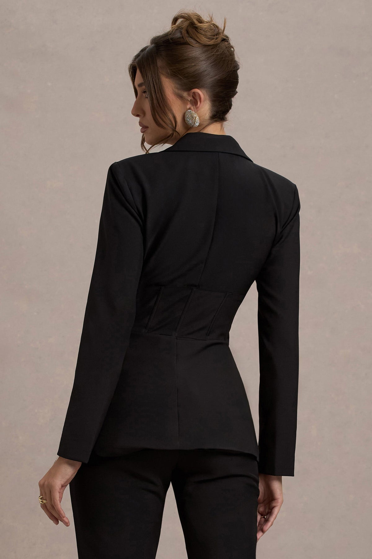 Unbeaten | Zwart Diepe V-Hals Korset Taille Blazer