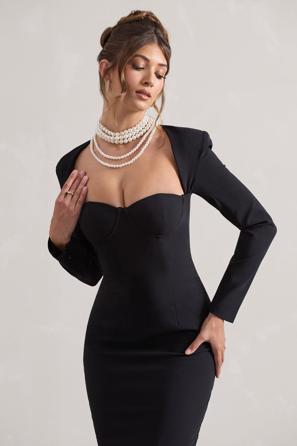 London | Zwarte Sweetheart Maxi Jurk met Volumineuze Zoom