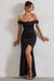 Kimberly | Black Bardot Satin Maxi Dress