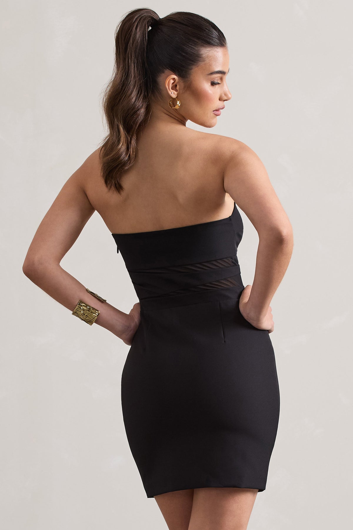 Indie | Zwarte Bodycon Bandeau Mini Jurk Met Uitsnijding