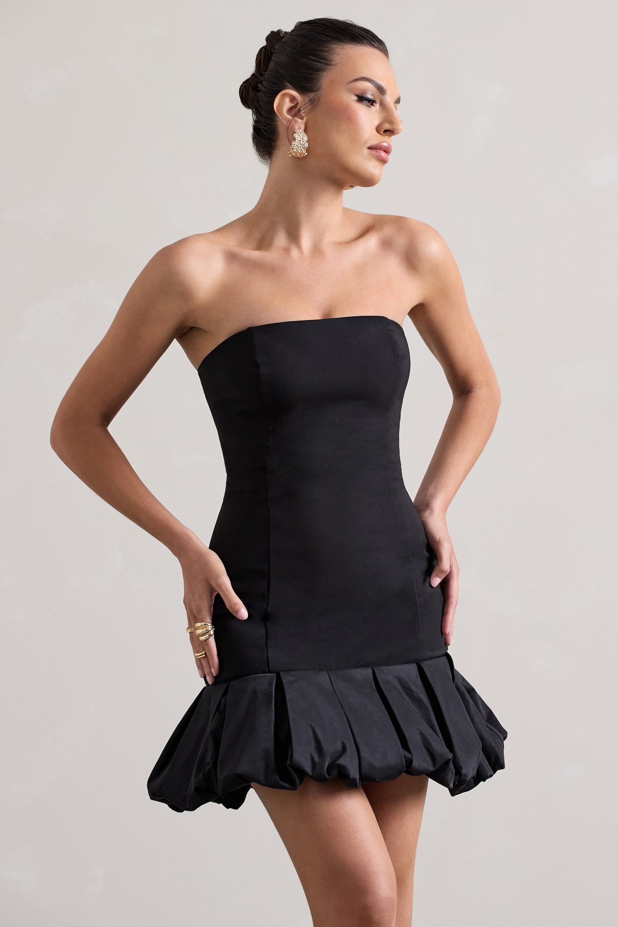 Liscia | Zwarte Bandeau Mini Jurk Met Rucherand