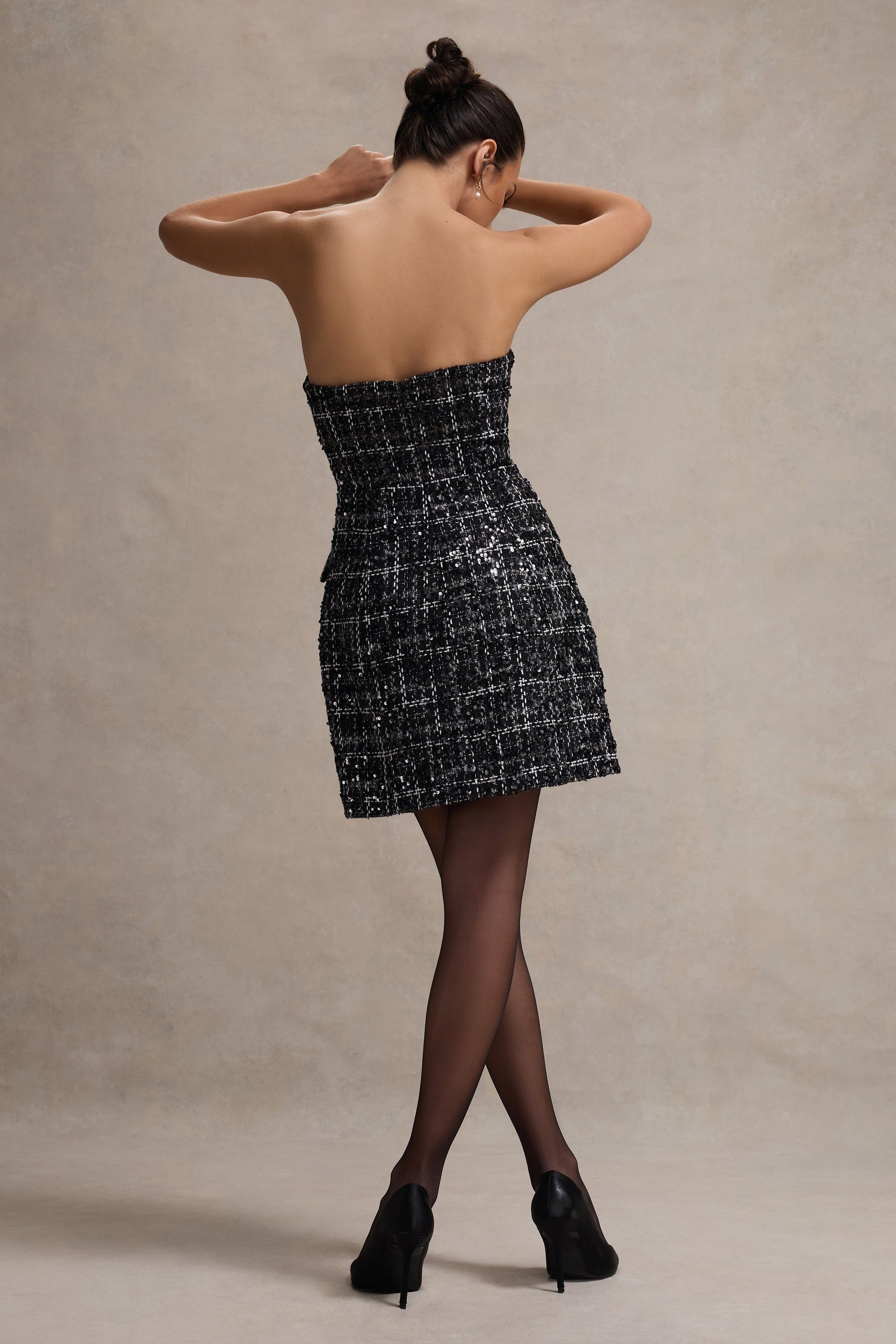 Park Avenue | Zwarte Boucle Strapless Getailleerd Mini Jurk