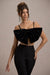 Adya | Zwarte Velours Croptop Met Spaghetti Bandjes En Strik
