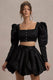 Eloisa | Zwarte Satijnen Cropped Jas Met Puffmouwen