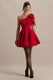 Prosperity | Rode Asymmetrische Hals Mini Jurk Met Strik Detail