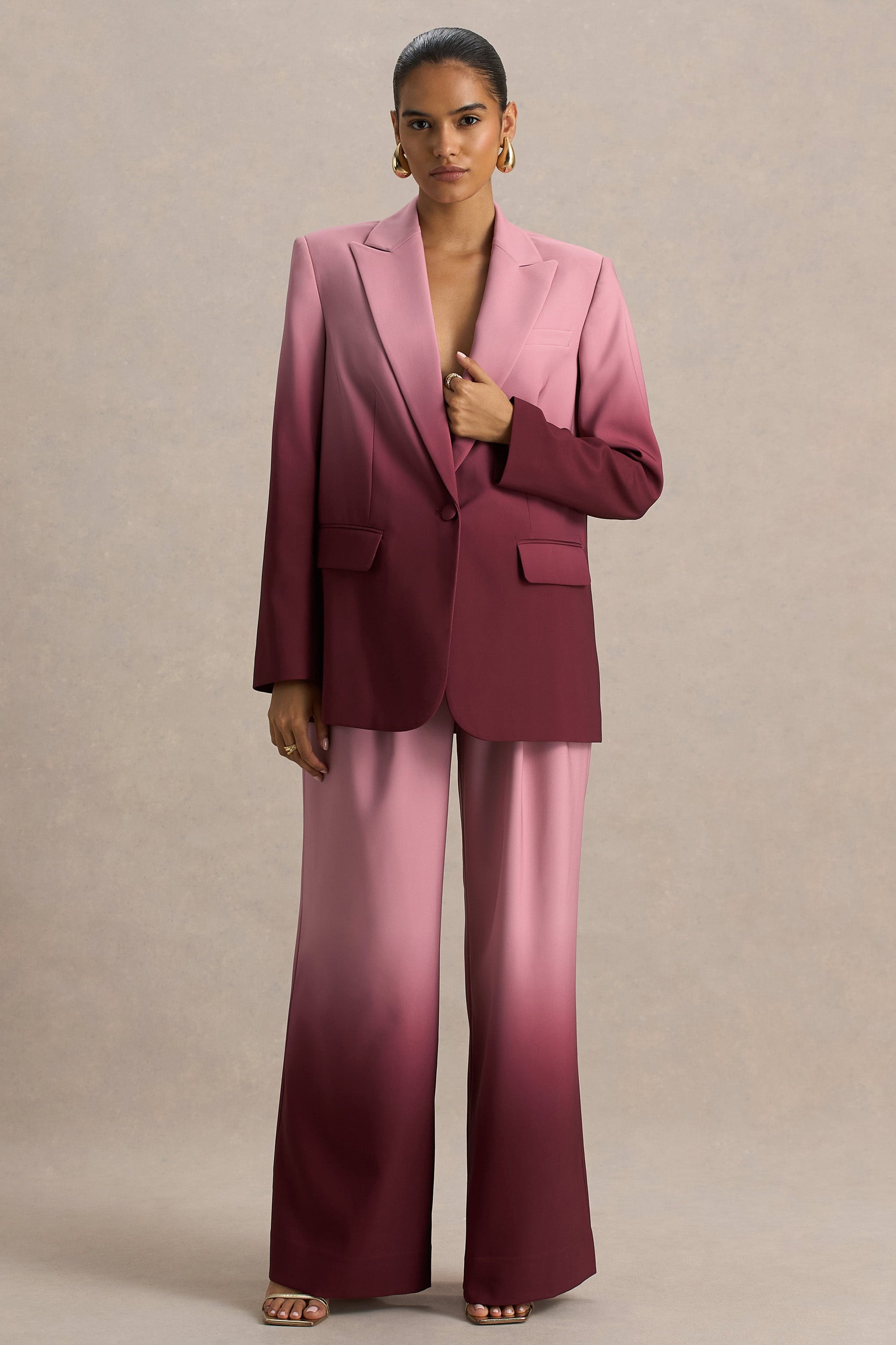 Enya | Kersenrode Ombre Diepe V-Hals Satijnen blazer