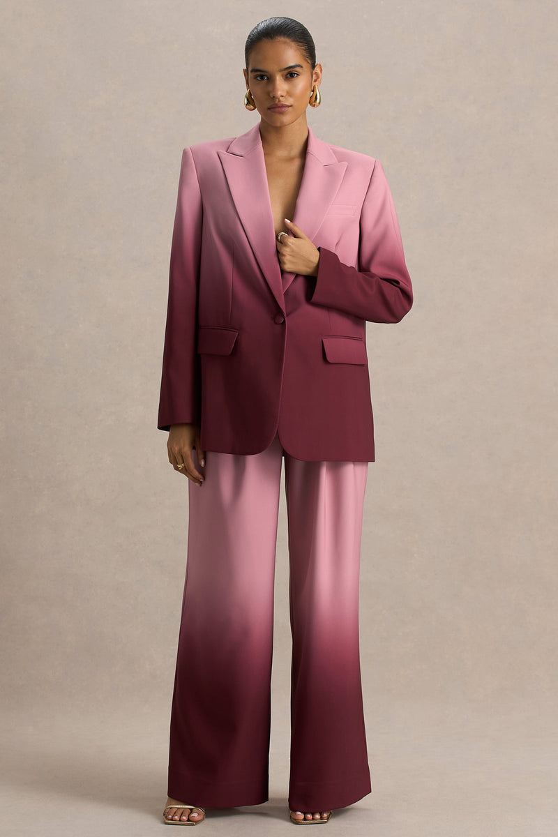 Enya | Kersenrode Ombre Diepe V-Hals Satijnen blazer