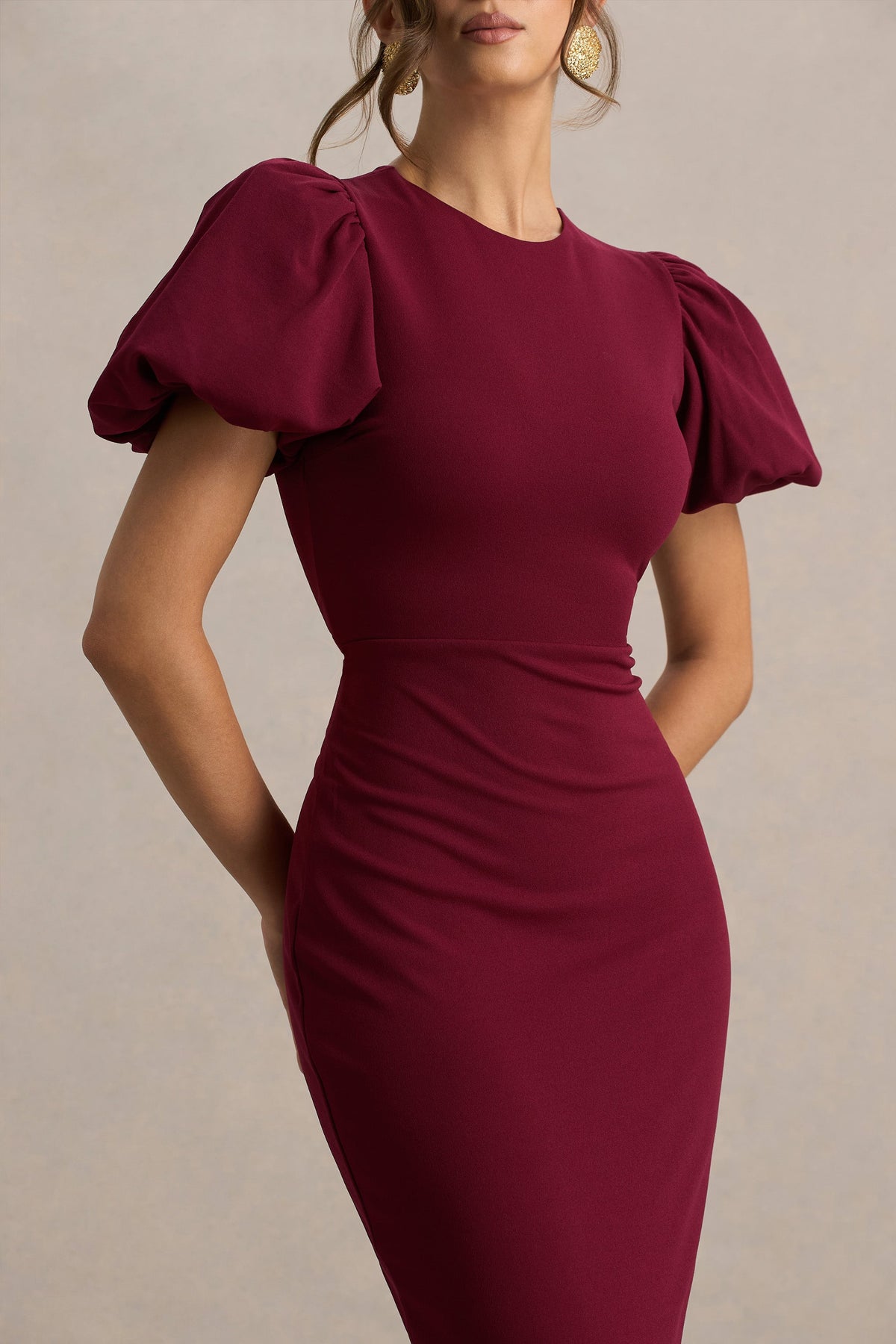 Dakota | Bordeaux Pof Mouw Midi Jurk