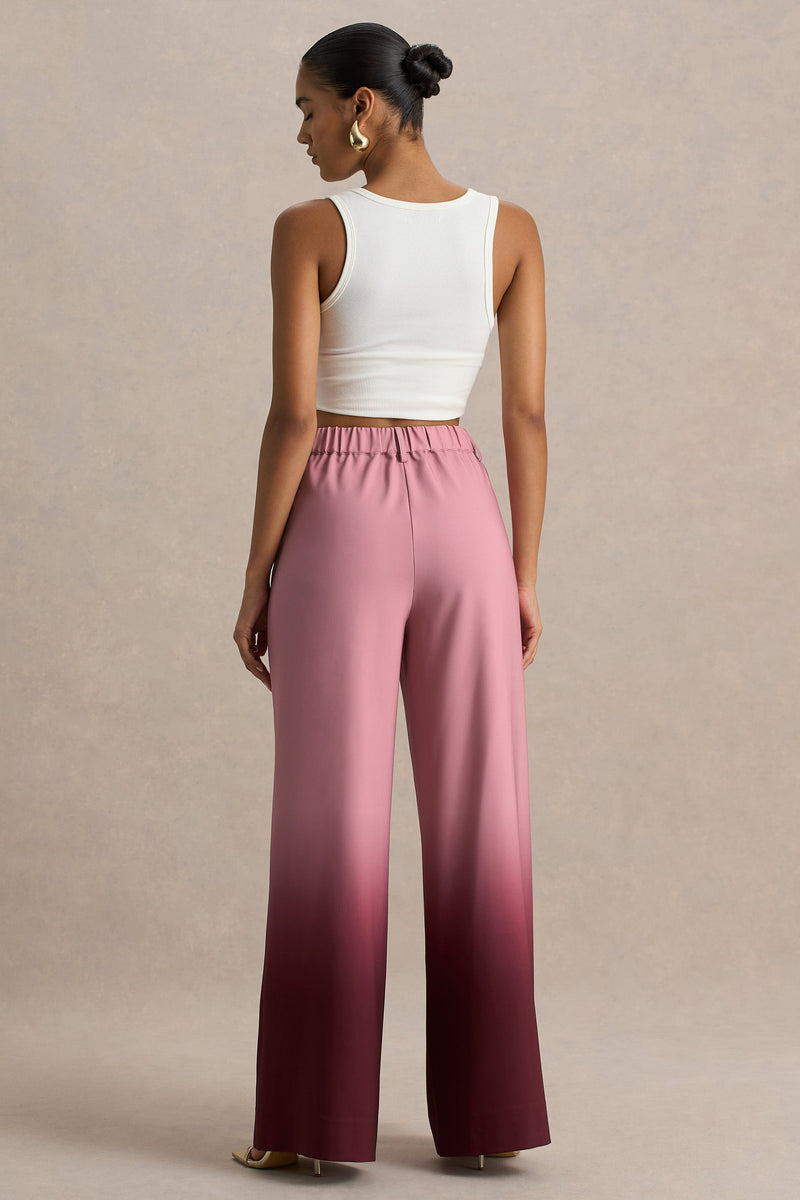 Safia | Kersenrode Ombre Satijnen Broek Met wijde Pijpen