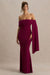 Saffina | Bordeaux Bardot Hals Maxi Jurk Met Sjerp Detail