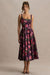 Berta | Bordeaux Bloemenprint Vierkante Hals Middi Jurk