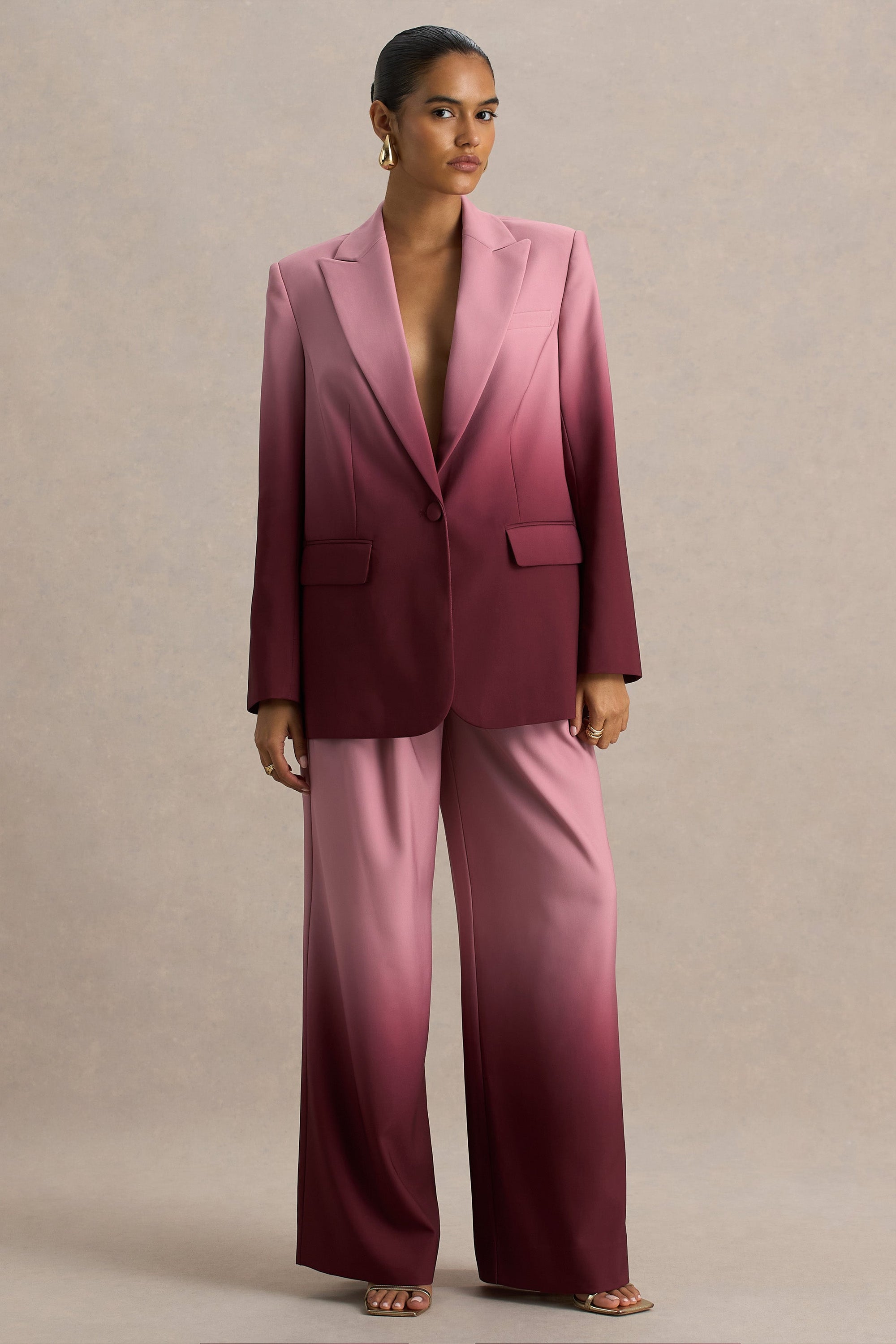 Enya | Kersenrode Ombre Diepe V-Hals Satijnen blazer