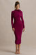 Tamara | Bordeaux Gerimpelde Midi Jurk Met Lang Mouwen