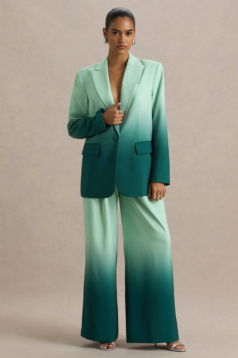 Enya | Smaragdgroene Ombre Diepe V-Hals Satijnen blazer