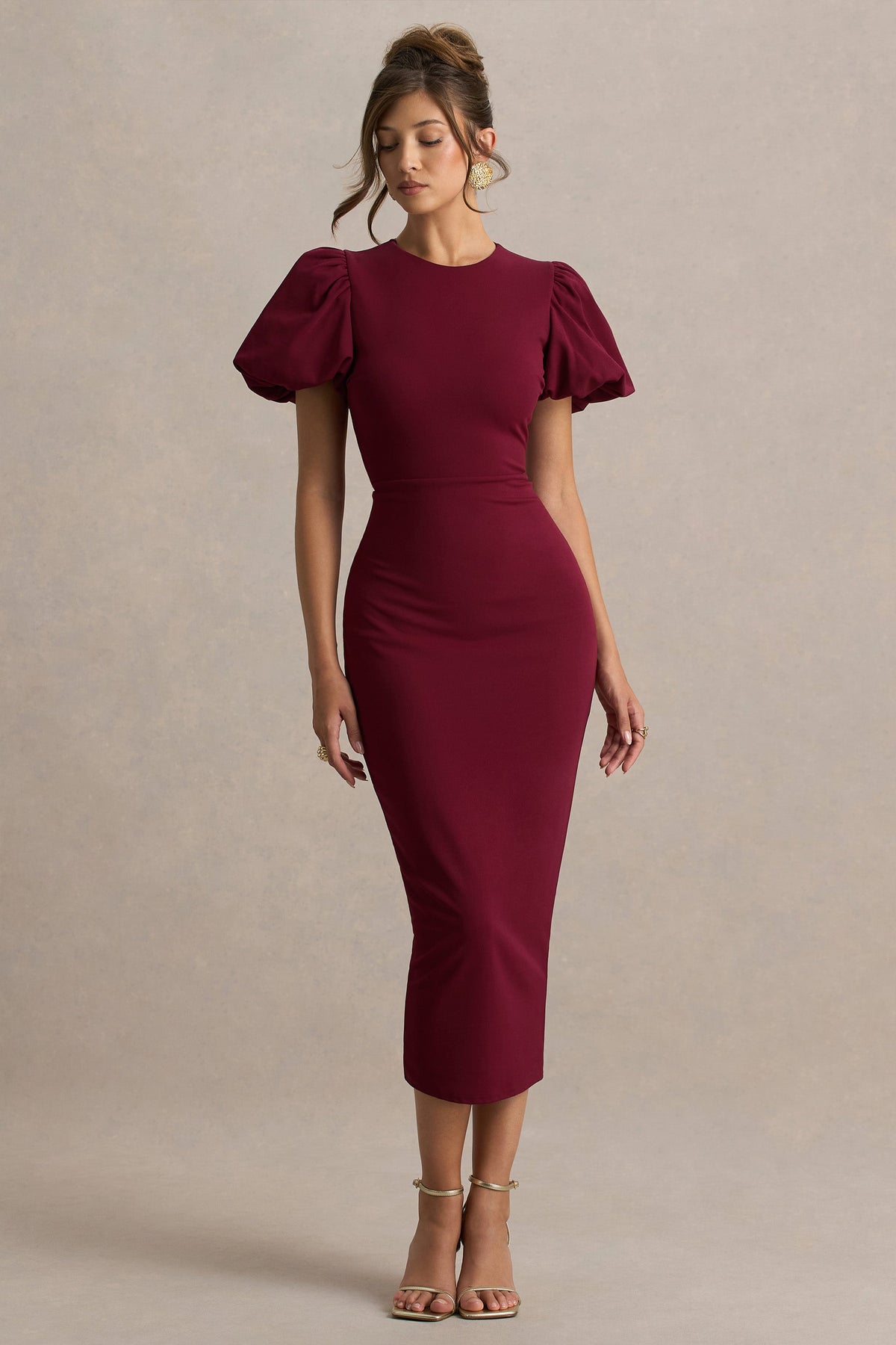 Dakota | Bordeaux Pof Mouw Midi Jurk