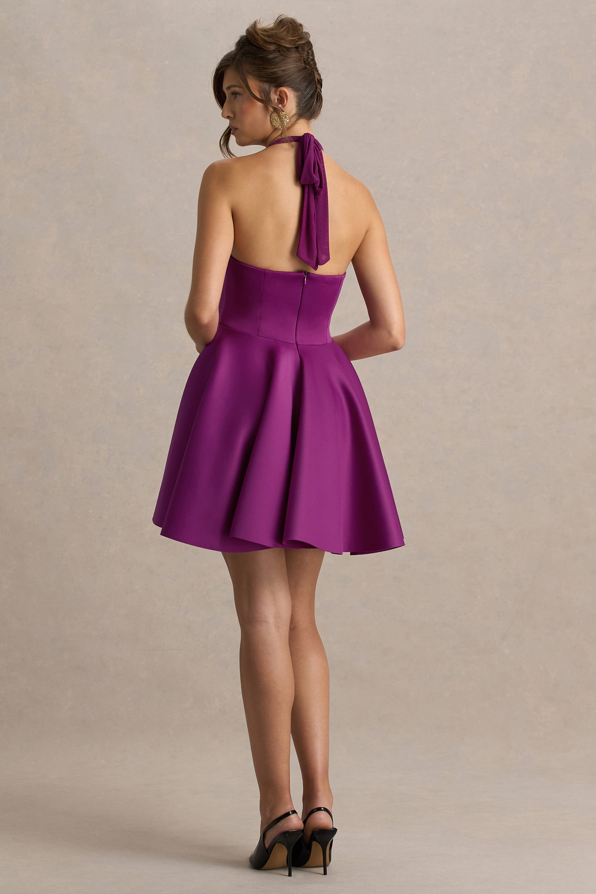 Peggy | Moerbeikleur Halter Hals Skater Mini Jurk