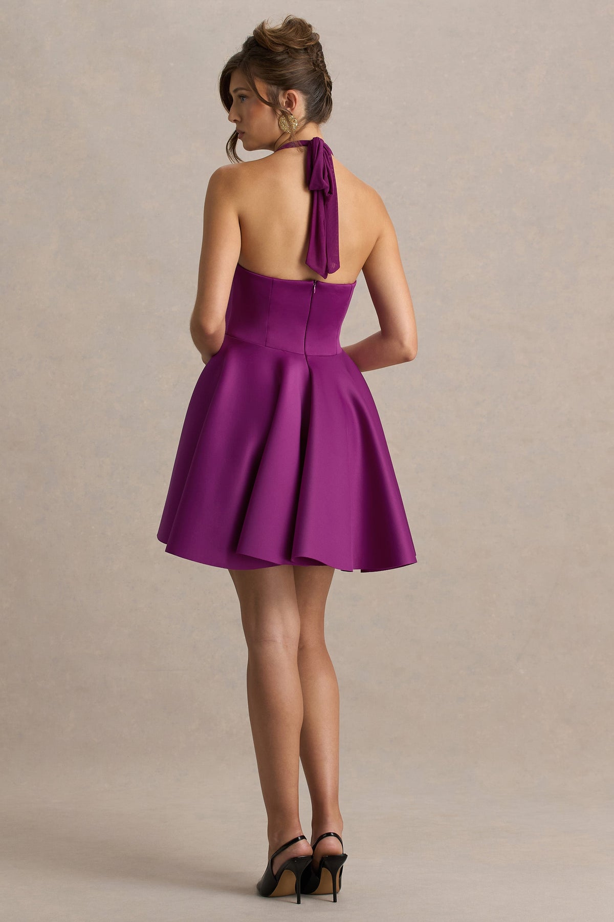 Peggy | Moerbeikleur Halter Hals Skater Mini Jurk