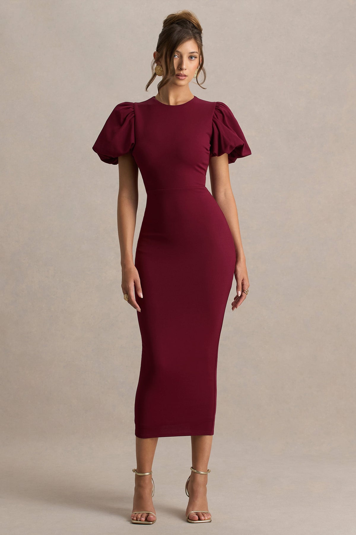 Dakota | Bordeaux Pof Mouw Midi Jurk