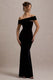 Candela | Zwarte Fluwelen Asymmetrische Bardot Maxi Jurk