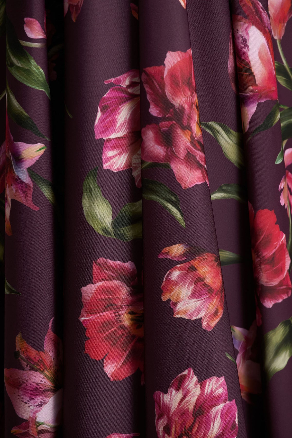 Berta | Bordeaux Bloemenprint Vierkante Hals Middi Jurk