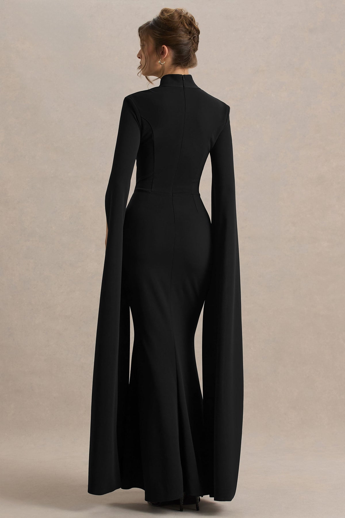 Esme | Zwarte Vierkante Hals Maxi Jurk Met Cape Mouwen
