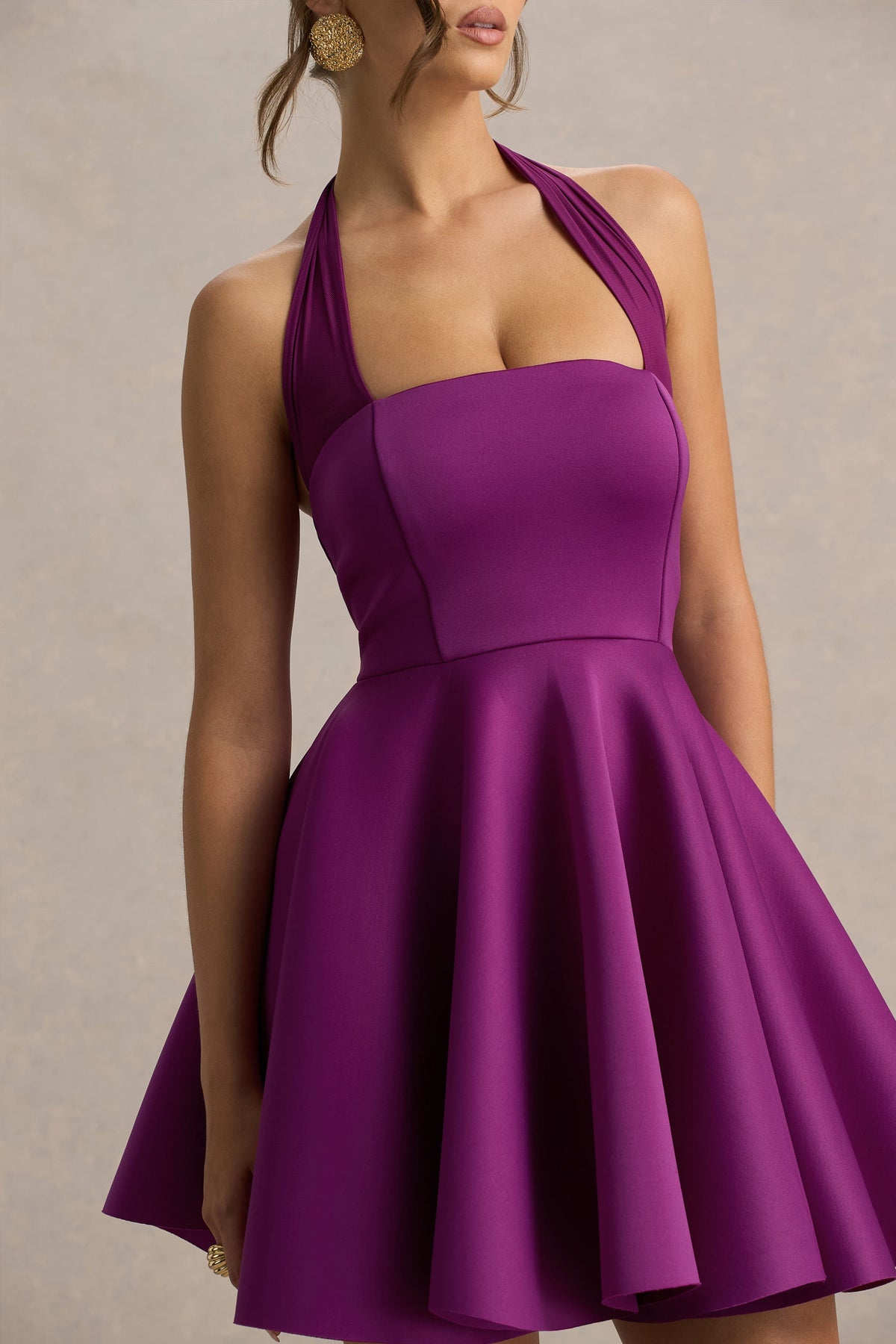 Peggy | Moerbeikleur Halter Hals Skater Mini Jurk