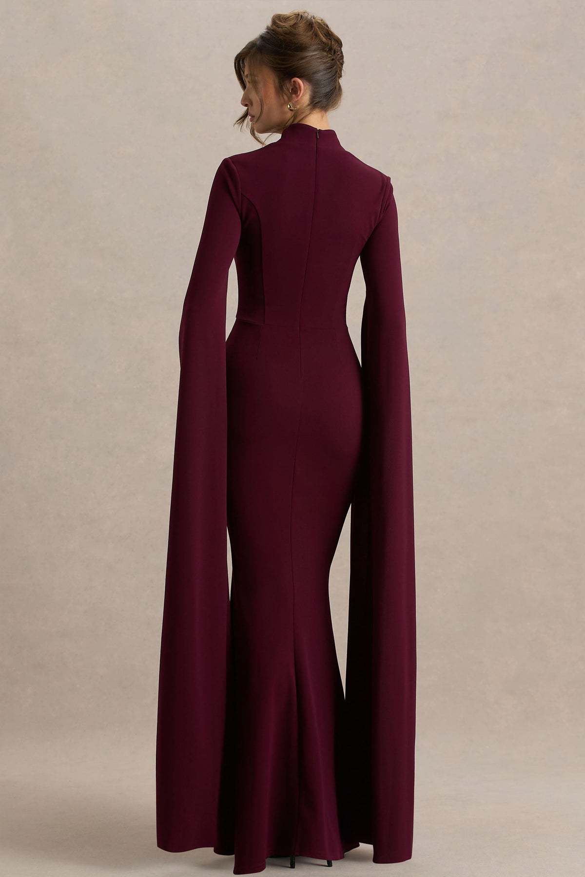 Esme | Bordeaux Vierkante Hals Maxi Jurk Met Cape Mouwen