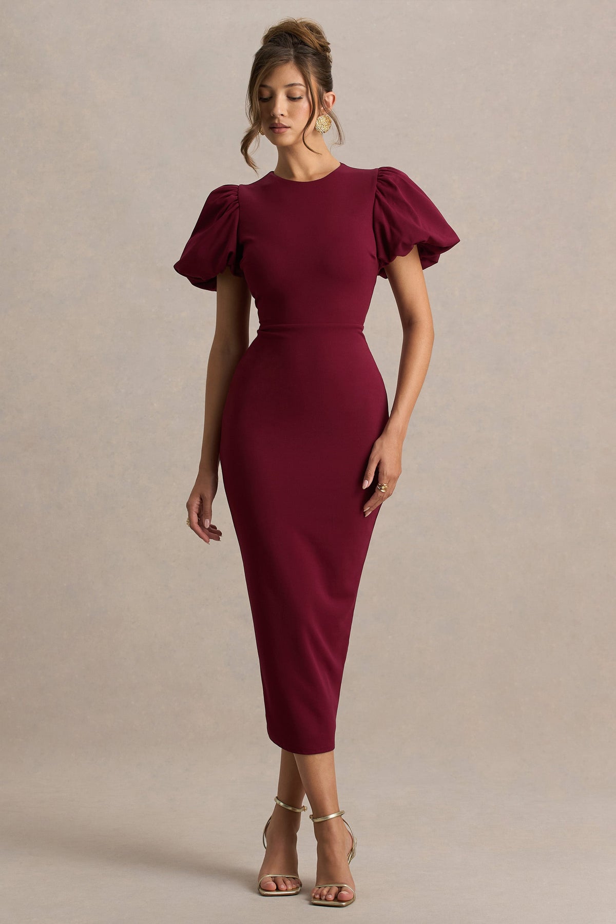 Dakota | Bordeaux Pof Mouw Midi Jurk