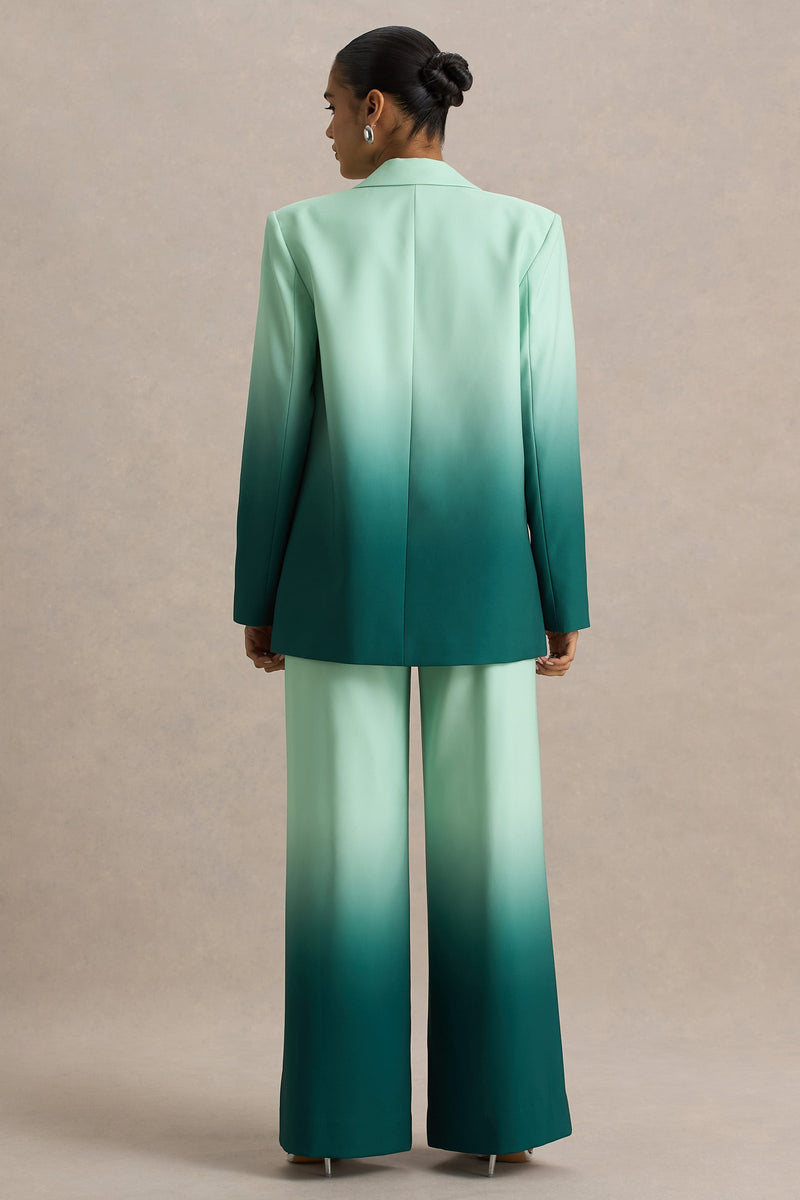 Enya | Smaragdgroene Ombre Diepe V-Hals Satijnen blazer