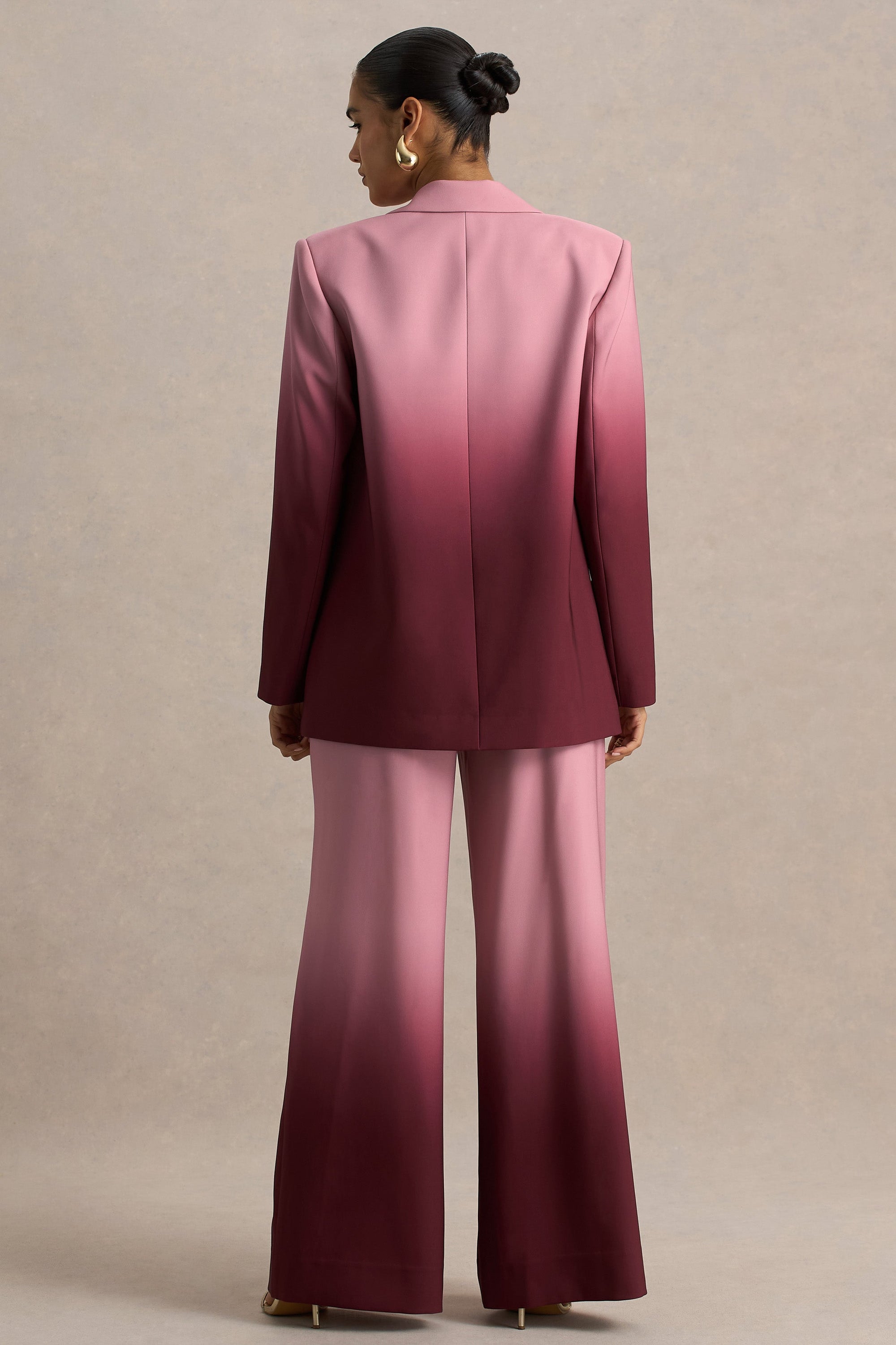 Enya | Kersenrode Ombre Diepe V-Hals Satijnen blazer