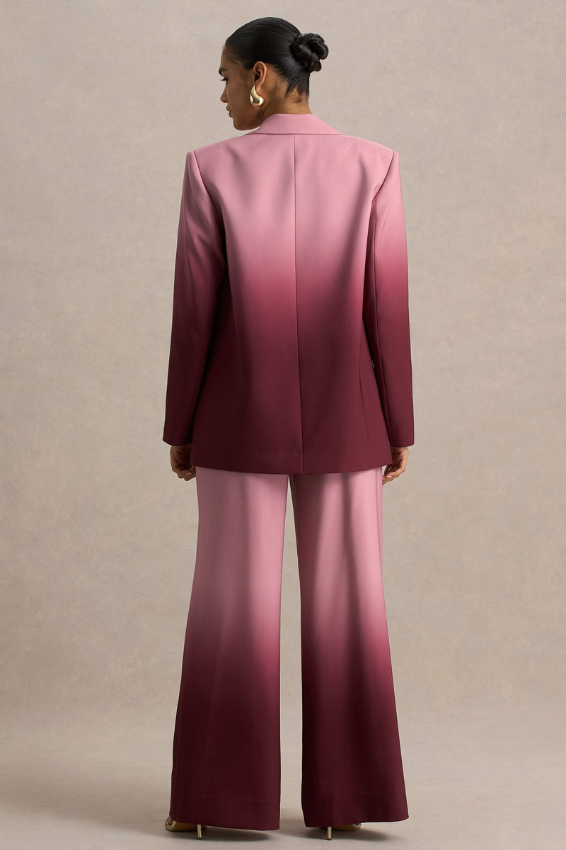 Enya | Kersenrode Ombre Diepe V-Hals Satijnen blazer