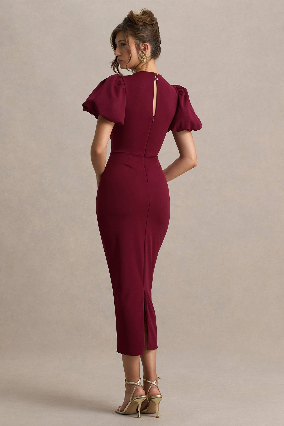 Dakota | Bordeaux Pof Mouw Midi Jurk