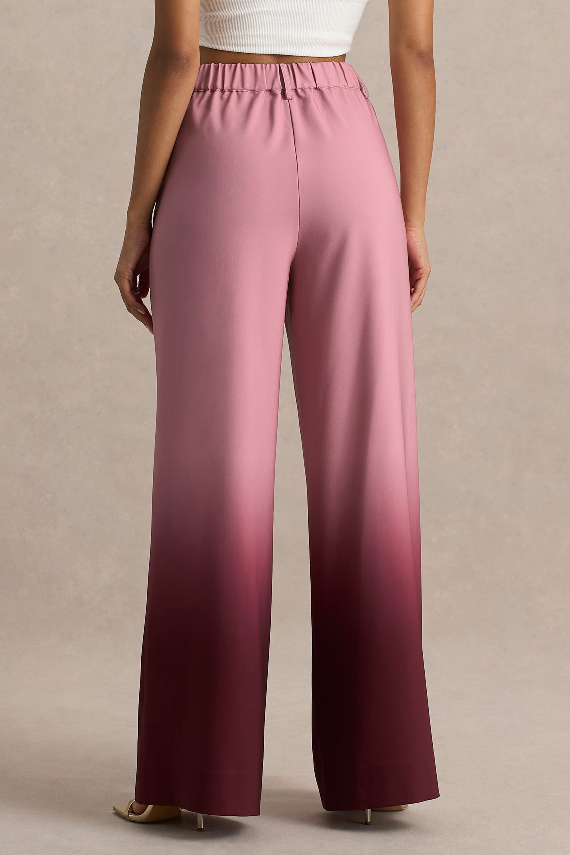 Safia | Kersenrode Ombre Satijnen Broek Met wijde Pijpen