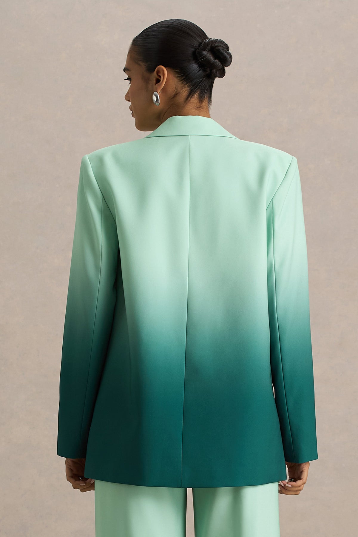 Enya | Smaragdgroene Ombre Diepe V-Hals Satijnen blazer