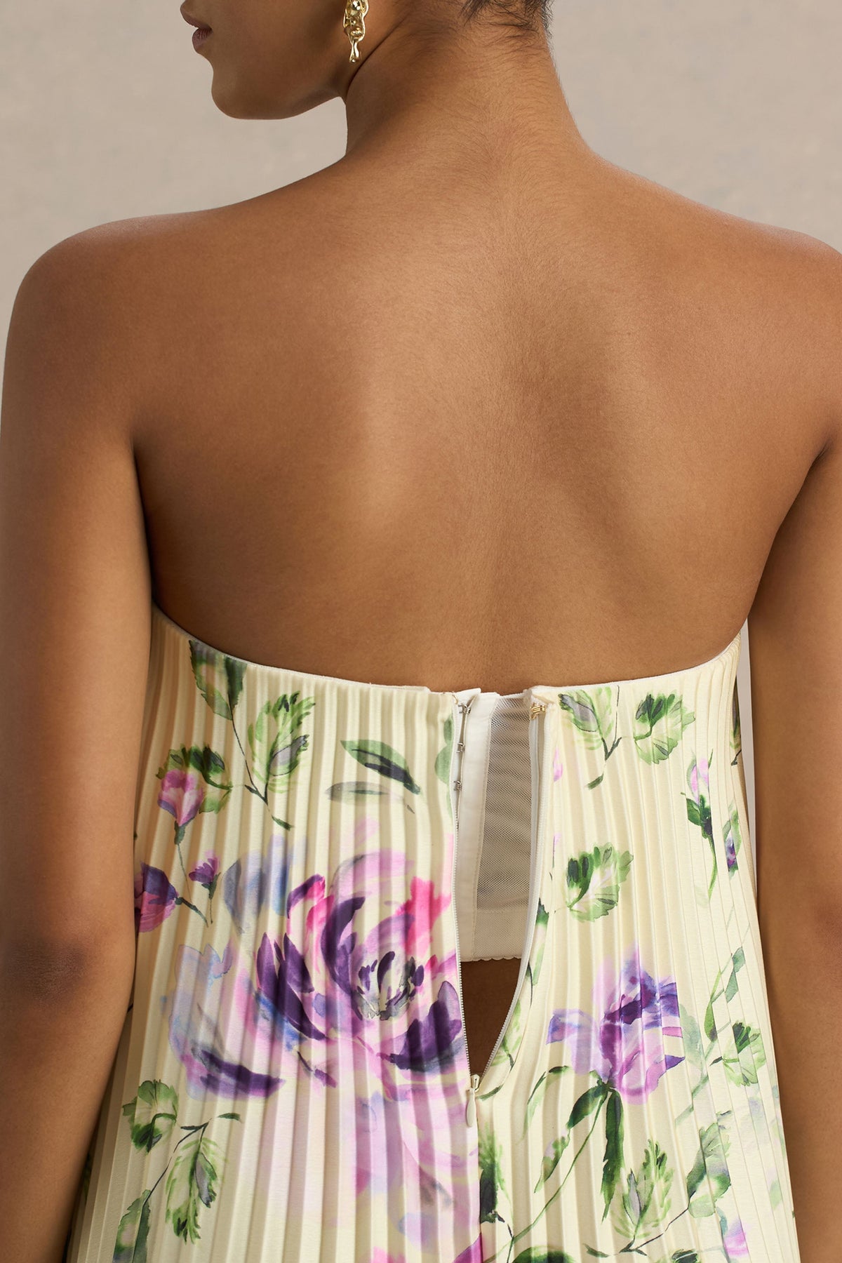 Bergamot | Citroengele Rooz Print Satijnen Maxi Jurk Met Sweetheart Halslijn