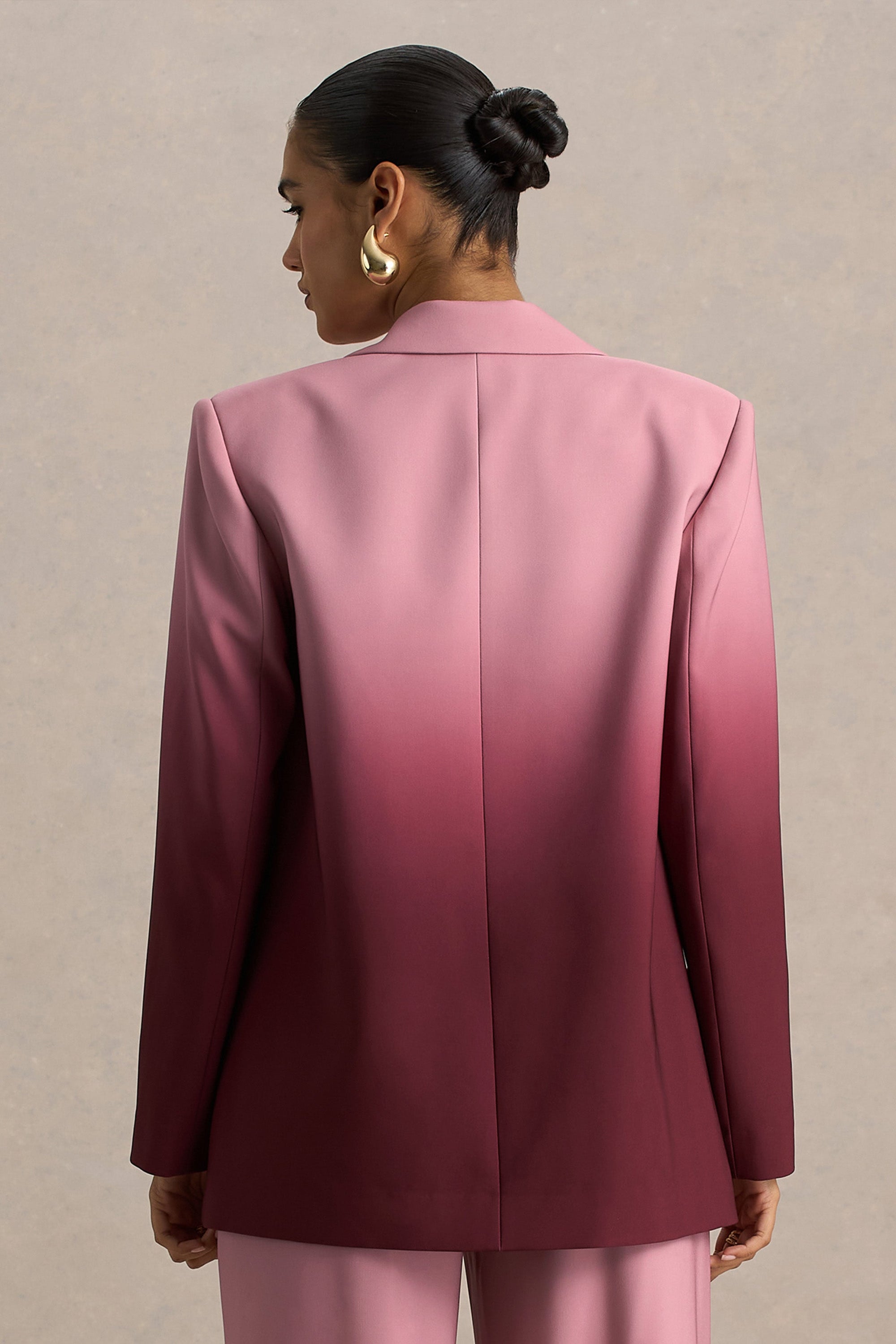 Enya | Kersenrode Ombre Diepe V-Hals Satijnen blazer